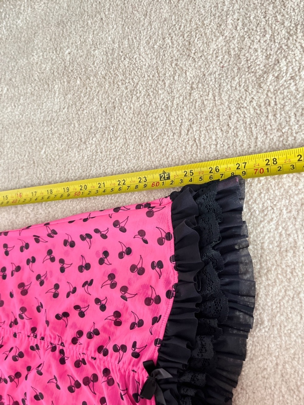 Vintage Y2K/2000s Coquette La Senza Hot Pink Cherry-Print Babydoll Chemise/Slip - Picture 3 of 12